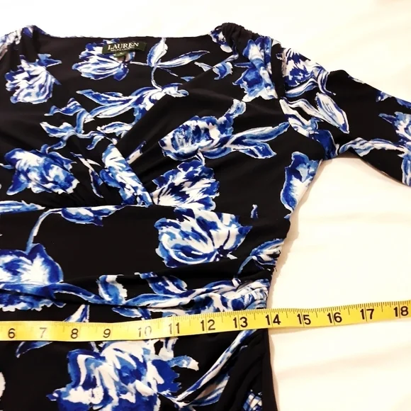 Lauren Ralph Lauren Dress Short Sleeve Floral on Navy Blue Sthetcy Size 6 - Picture 11 of 14